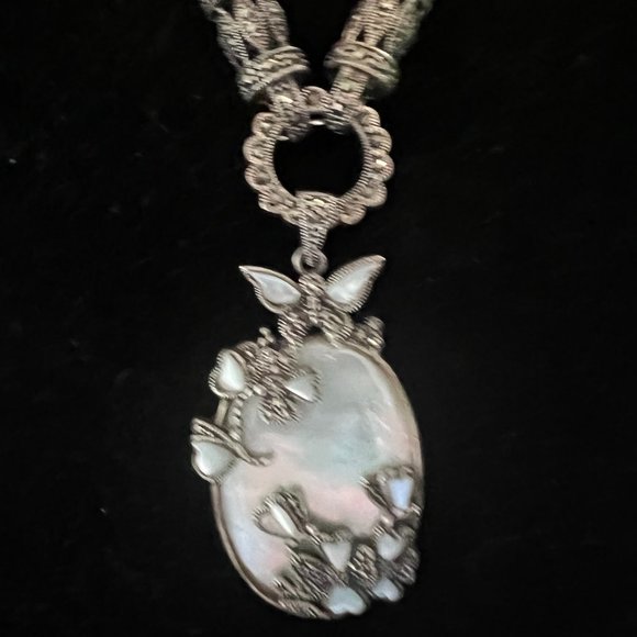 Artisan 925 Silver MOP Marcasite Faceted Iolite Tourmaline Necklace - Picture 5 of 9